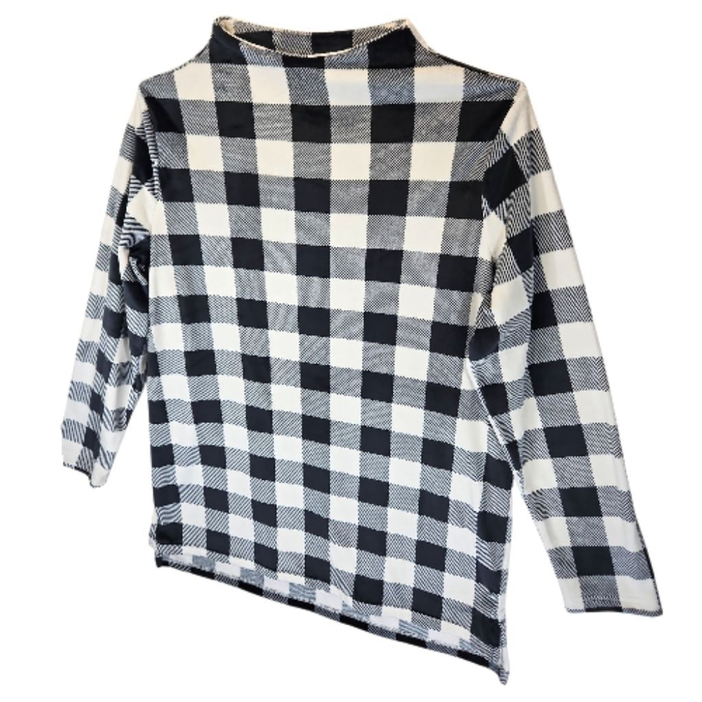 Lands End Black & White Buffalo Plaid Mock Neck Fleece Tunic Size M - Picture 2 of 7